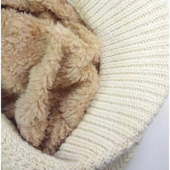 〽️Women’s Beige Winter Warm Knit Wool Snow Ski Hat with Visor main image 8